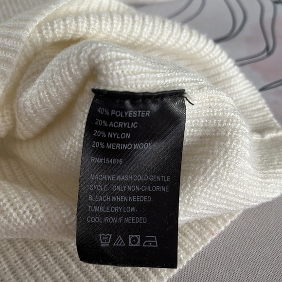 Cable Stitch ivory white boat neck sweater ruched sleeves soft cozy size small - Picture 9 of 9